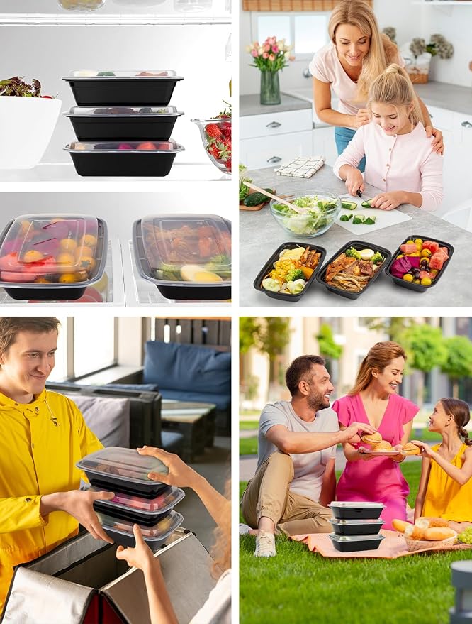 UMT Plastar 38 oz Rectangular Meal Prep Containers with Lids, 50 Pack BPA-Free Food Storage Containers