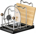 Pot Lid Organizer Cutting Board Holder with Removable Tray -Black | 3-Slot Kitchen Pot Lid Storage Rack Chopping Board Holder for Countertop, 8.2 x 5.1 x 7.2 in