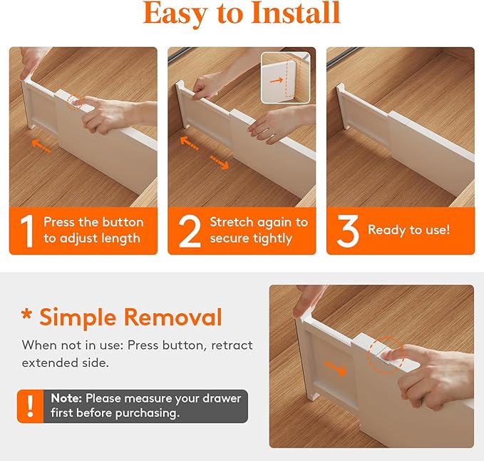 Lifewit 9 Pack 6" High Drawer Dividers 34-56cm/13.5-22" Adjustable Drawer Organizer for Clothes/Utensils, Expandable Drawer Separator in Dresser/Kitchen/Bedroom/Office Organization & Storage White