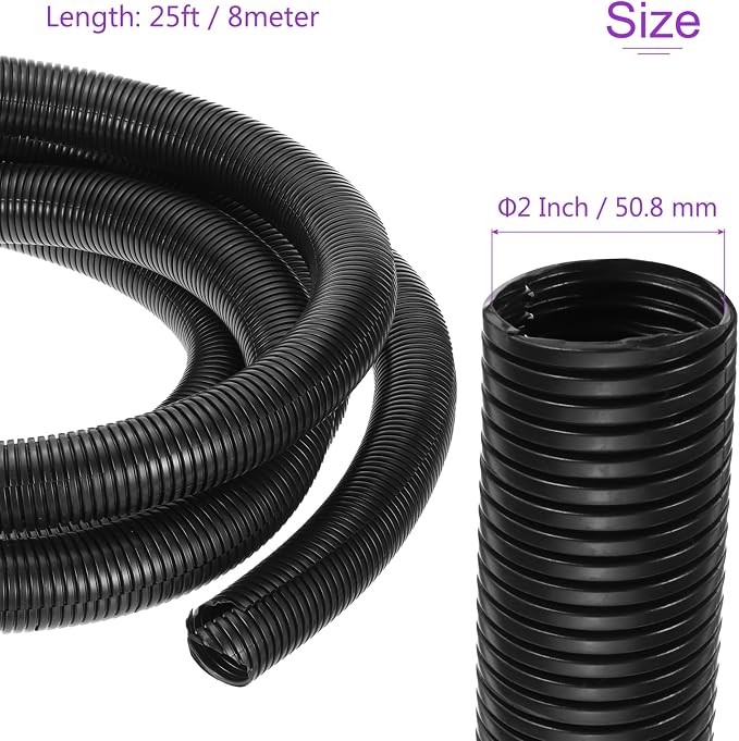 DMiotech 25ft Wire Loom Split Tubing 2 Inch(50.8 Mm) ID, Cord Protectors from Pet Flexible Conduit Cable Management for Office, Home, Garden, Black