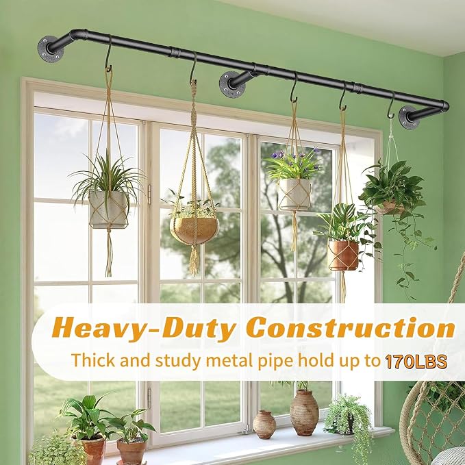 60 INCH Industrial Pipe Clothes Rack,Wall Mounted Clothes Rack,Metal | 150lbs Max Heavy Duty Clothing Rack,Powder Coating Surface,Space-Saving Hanging Rod for Laundry Room,Bedroom,Closet Storage