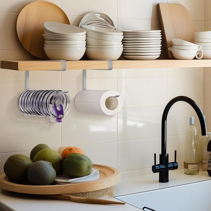 Tumbler Lid Organizer, Versatile Tumbler Lid Storage Holds 10 Lids, Grey | Space Saving Cup Lid Organizers Inside Cabinet Tumbler Lid Hook for Kitchen Organizer and Storage, Paper Towel Rack Hanger