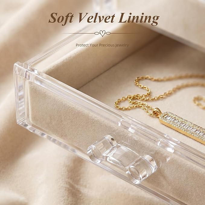 Clear Jewelry Box with 4 Drawers, Acrylic Jewelry Organizers and Storage with Velvet Trays, Earring Holder Organizer for Women and Girls, Warm White