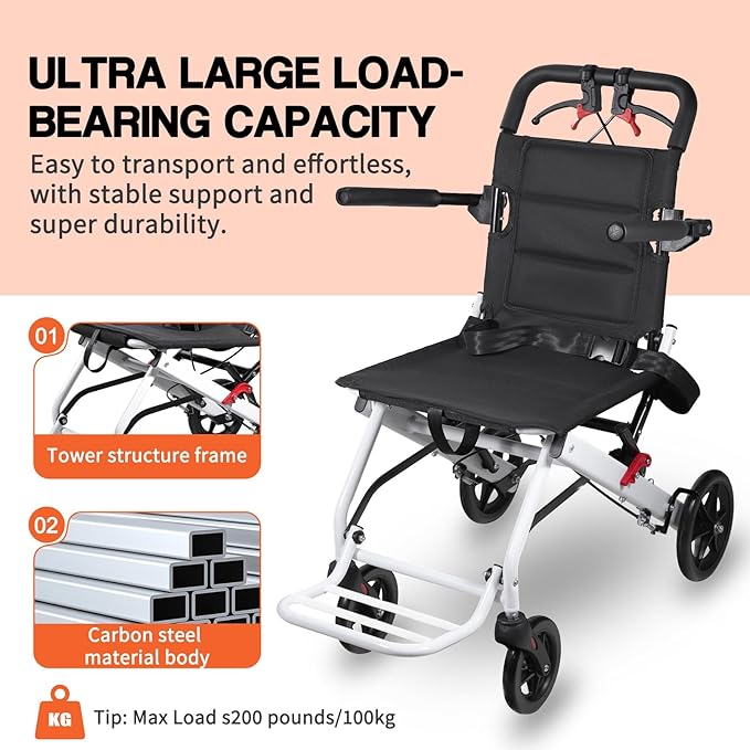 Under 17.6 lbs! Lightweight Transport Wheelchair for Adults & Seniors, Portable Folding Wheelchair, Compact Travel Wheel Chair for Airplanes, Cars & Indoor Outdoor Use