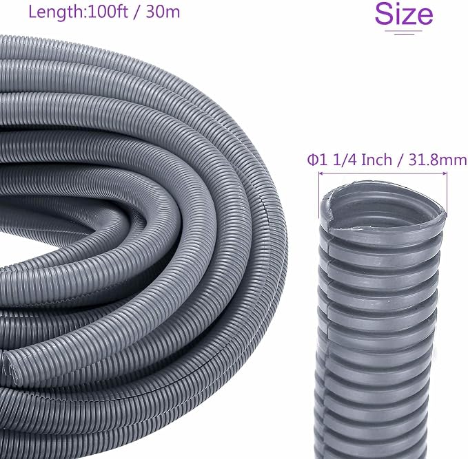 DMiotech 100ft Wire Loom Split Tubing 1 1/4 Inch(31.8mm) ID, Cord Protectors from Pet Flexible Conduit Cable Management for Office Home Garden, Gray