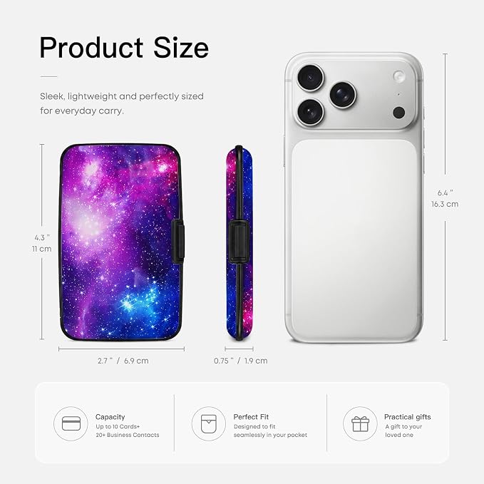 Credit Card Holder Cosmic Galaxy Mini Aluminum Wallet | Women Men, Slim Design, RFID Blocking, Metal Business ID Case