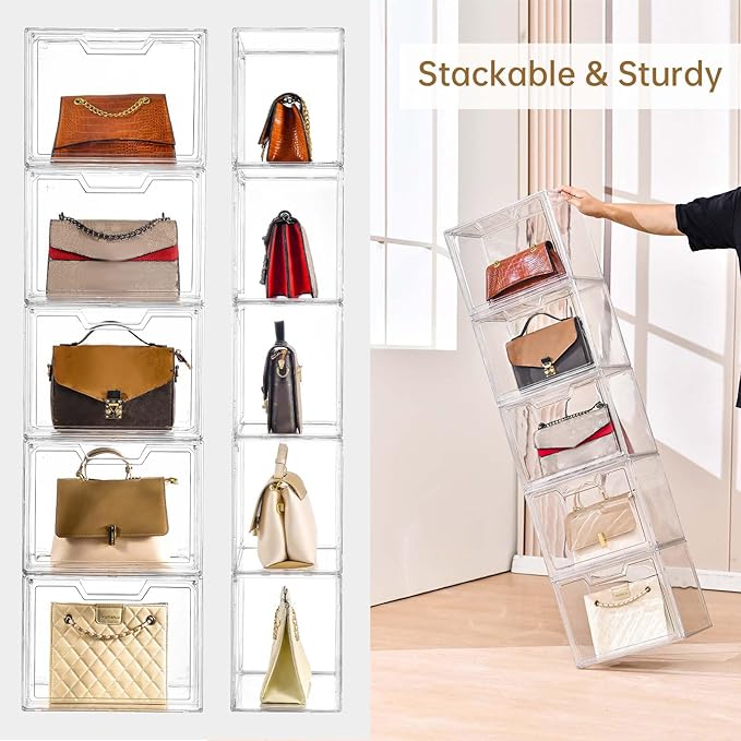 3 Pack Clear Storage Organizers with Lids, Storage Containers with Magnetic Door, Stackable Acrylic Display Case for Cosmetic, Multifunctional Storage Boxes for Dorm, Living Room, Bedroom Storage