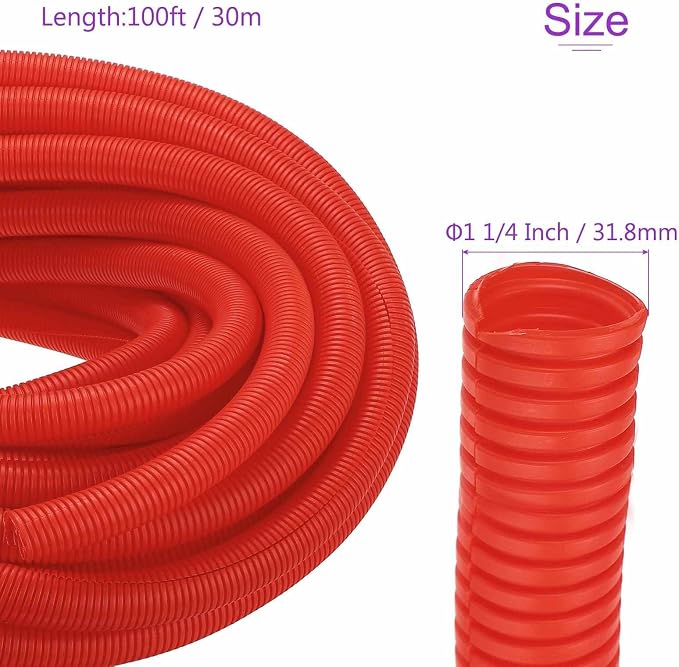 DMiotech 100ft Wire Loom Split Tubing 1 1/4 Inch(31.8mm) ID, Cord Protectors from Pet Flexible Conduit Cable Management for Office Home Garden, Red