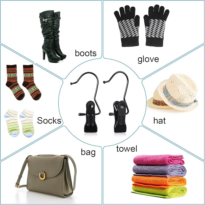 Hotop 36 Pieces Boot Hanger Clips for Closet, Laundry Hanging Hooks Heavy Duty Clips Boot Holder Portable Single Hooks Space Saving for Pants Jeans Clothes Hats Tall Towels (Black)