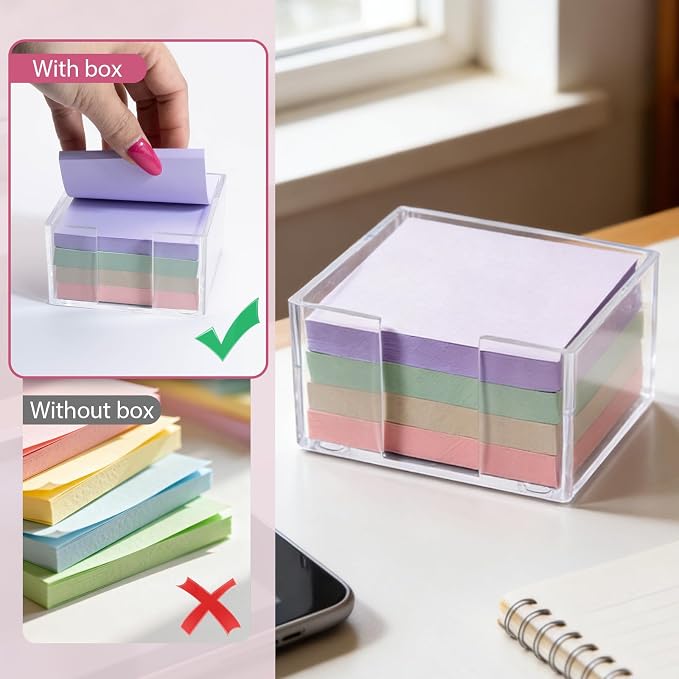 Sticky Note Holder, Clear Acrylic Notepad Holder | Notepad Organizer Notes Dispenser for Desk Office School Aesthetic Supplies Accessories
