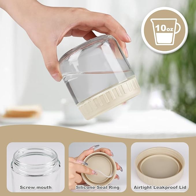 SHOWIN Overnight Oats Containers with Lids, 10oz Glass Jars with Lids 2 pcs, Apricot, Wide Mouth Mason jars for Salad, Yogurt, Snacks, Meal Prep