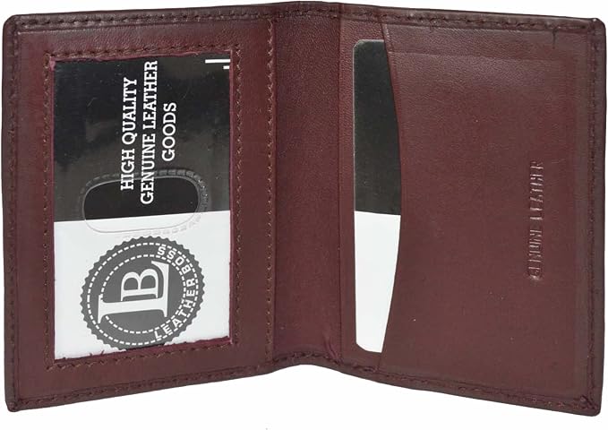 Leatherboss Slim Thin Leather Credit Card Id Mini Wallet Holder Bifold Driver's License Safe (Wine)