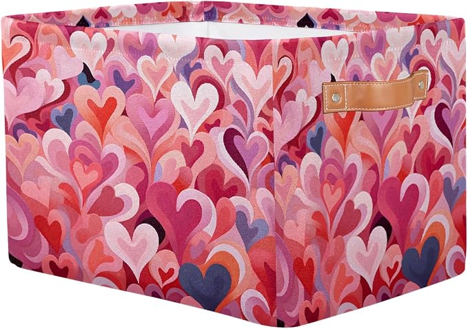Cube Storage Bins for Shelves, Abstract Red Heart Collapsible Fabric Toys Storage Basket Box with Handles for Home Office Bedroom Closet