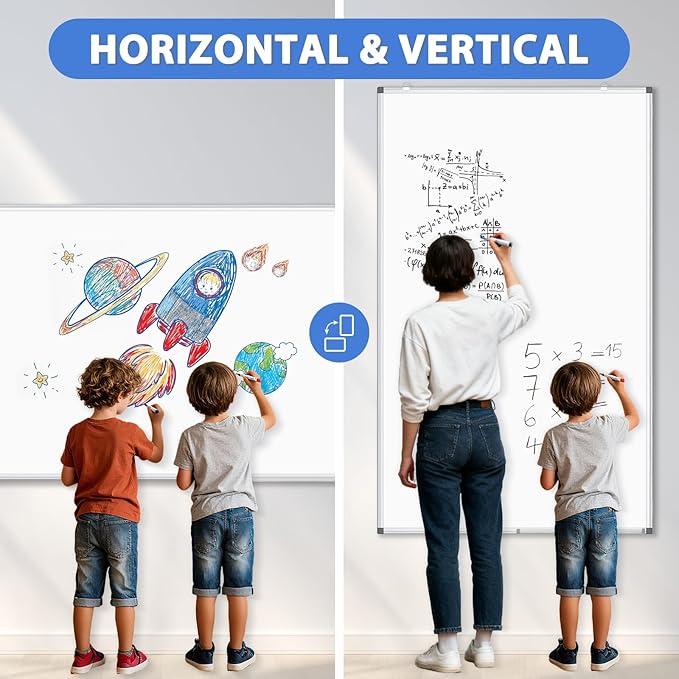 WALGLASS Large White Board, 72" x 40" Double-Sided Dry Erase Board Magnetic Whiteboard for Wall, Hanging Mounted Whiteboard Silver Aluminium Frame for Home, School, Office