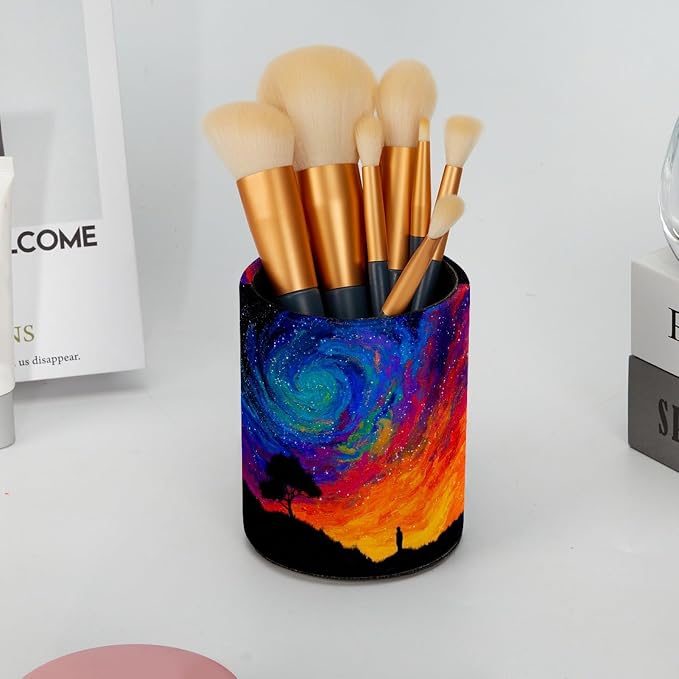 Blue and Red Abstract Sky Pen Holder Pencil Organizer for Desk, 3.1” x 3.1” x 3.9” Pencil Cup Office Supplies, Large Capacity Cute Pen and Makeup Brush Holder for Home, School, Desktop