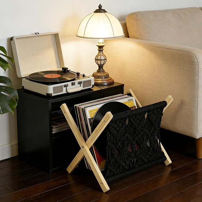 Boho Macrame Magazine Holder,Hand-Woven Magazine Rack for Home Office | Multifunctional Storage Basket for Letters, Magazines, Books and Newspapers