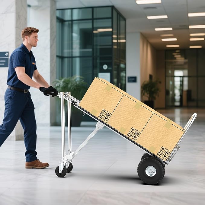 3in1 Convertible Hand Truck Dolly Cart, 880 lb Aluminum Hand Trucks Heavy Duty Furniture Appliance Dolly W/10 Wheels,Utility Shopping Cart for Transport & Moving Office, Home & Warehouse Use (Silver)