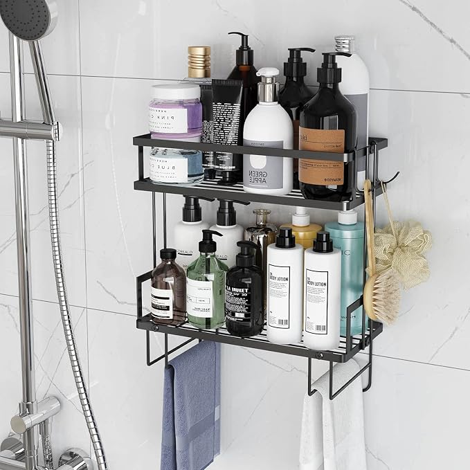 Godboat 2-Tier Over Toilet Storage Shelf, Wall-Mount with 2 Hook/Paper Rack | Bathroom Organizers and Storage Cabinet, Behind/Above/On/Top/Back Tank Shelves, Decor for Bathroom/Restroom/Kitchen/Bedroom