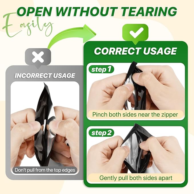 100 PCS Resealable Mylar Bags with Zipper and Frosted Clear Window Smell Proof Packaging Bags Foil Pouch Zipper Bag for Food Self Sealing Storage Supplies (Black, 6.29x9.44)