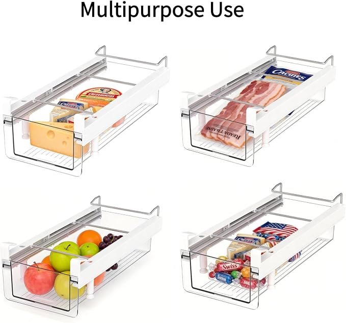 Clear Fridge Organizer Drawer - Plastic Refrigerator Deli Storage Bin for Fruits, Vegetables, Meat & Cheese, Pull-Out Design-M