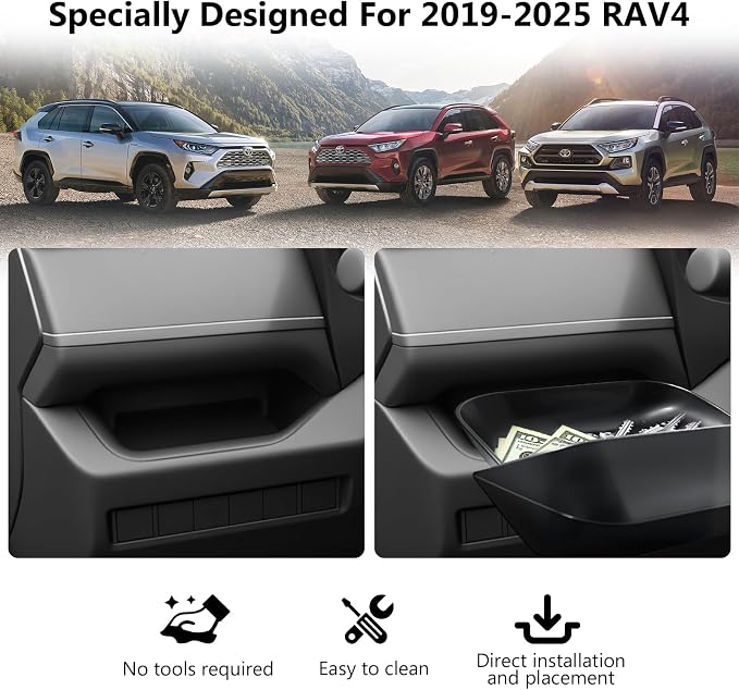 Driver's Drawer Box, Driver Side Drawer Organizer Storage compatible with Toyota RAV4 2019-2025, Center Console Interior Insert Organizer Tray for Toyota RAV4 Accessories