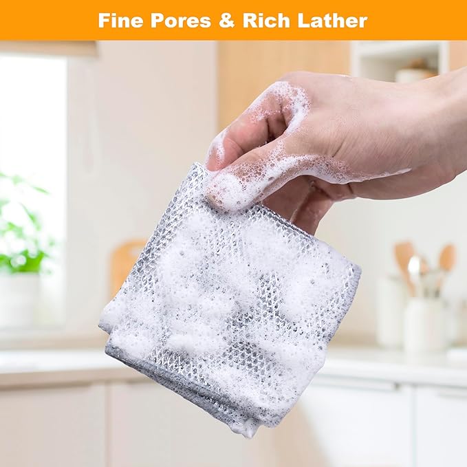 Inkhut Non Scratch Wire Dishcloth, Multipurpose Wire Dishwashing Rag for Wet and Dry, Multifunctional Dish Rags for Washing Dishes Kitchen Cleaning