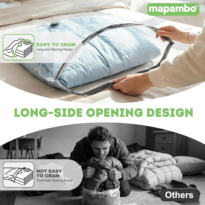 Mapambo Vacuum Storage Bags with -60000Pa USB Pump, 12 Pack Vacuum Seal Bags for Clothing Travel in 3 Sizes, Travel Vacuum Bags with Pump, Saving up to 80% of Luggage Space (12 Combo Size)
