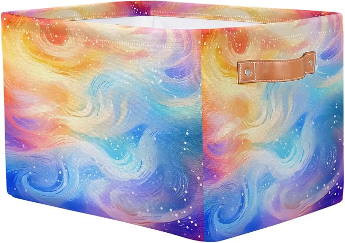 Rectangular Storage Bins Abstract Rainbow Glitter Collapsible Fabric Storage Basket Organizer with Handles for Nursery Bedroom Bathroom