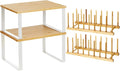 Marsui 4 Pcs Kitchen Organizer Accessories Set for Cabinet,Wooden Color | Cabinet Organizer Shelves, Bamboo Dish Drying Plate Rack, Wooden Counter Storage Holder, for Spice Dish Pot Lid Bowl Cup