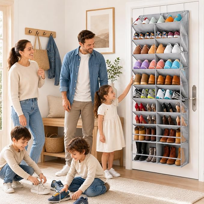 HOMELUX THEORY 10 Tier Hanging Shoe Organizer – Shoe Rack for Closet with Deep Pockets, Shoe Rack for Entryway, Over the Door Shoe Organizer for Closet for Boots & Sneakers (Light Gray)