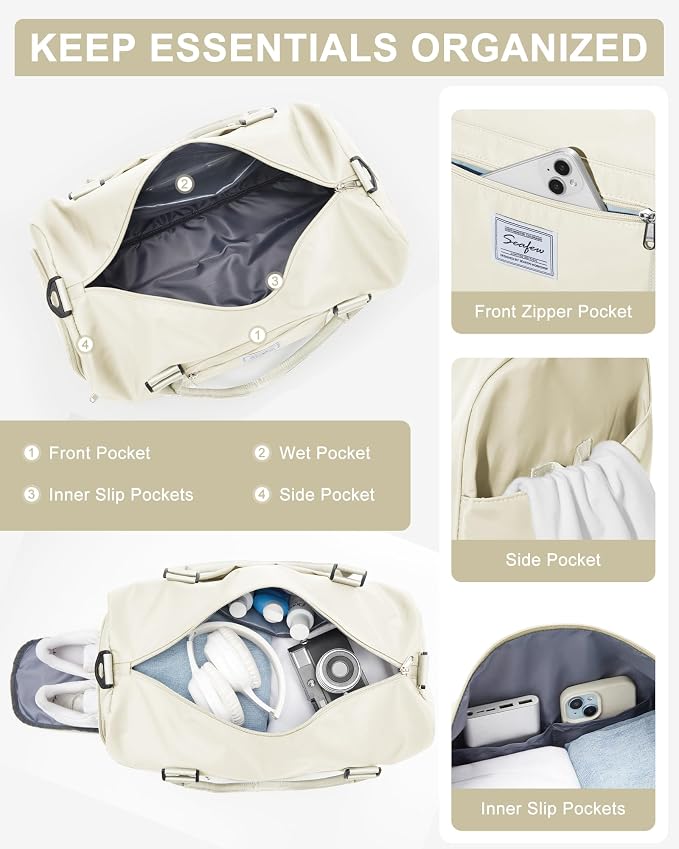 Gym Bag Womens Mens with Shoes Compartment and Wet Pocket Travel Duffel Bag for Women for Plane Sport Gym Tote Bags Swimming Yoga Small Waterproof Weekend Overnight Carry on Bag Hospital Holdalls