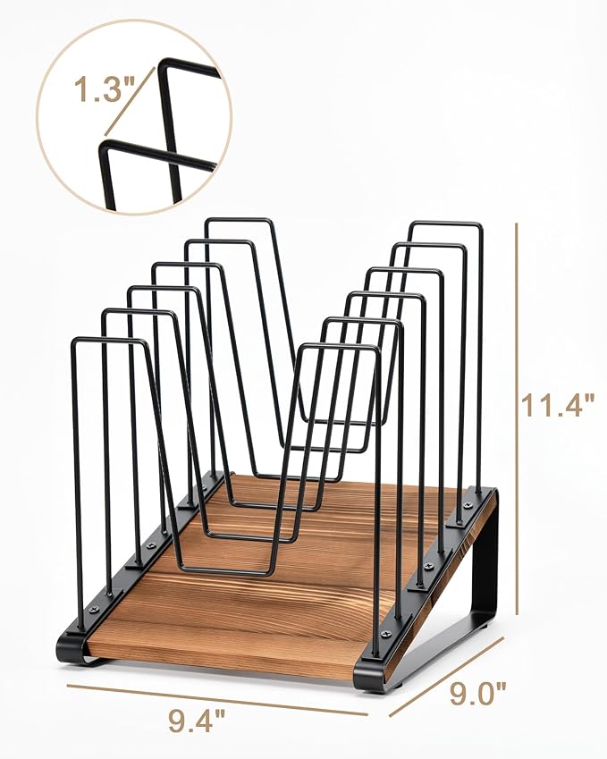 HULISEN Inclined Desk File Organizer, 5-Section Vertical File Folder Holder Stand, Metal File Sorter Rack with Wooden Base, Desktop File Organizer for Office Classroom Home Workspace