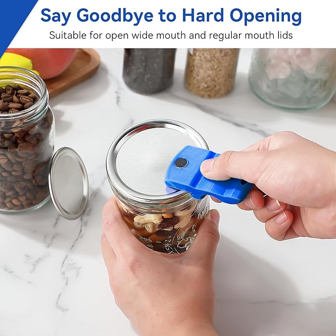 2 Pack Canning Jar Opener with Magnets, Mason Jar Opener For Canning Lids, Regular and Wide Mouth Lids, Powerful Magnet for Easy Refrigerator Storage, Releases Vacuum Seal– Patent Pending(Dark Blue)