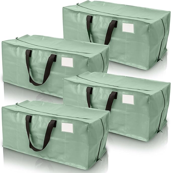 DURASACK Heavy Duty Moving Bag Storage Container Duffle Bag with Zipper, Reinforced Carry Straps and Backpack Straps, Made of Rugged Woven Polypropylene, Pack of 4, Sage