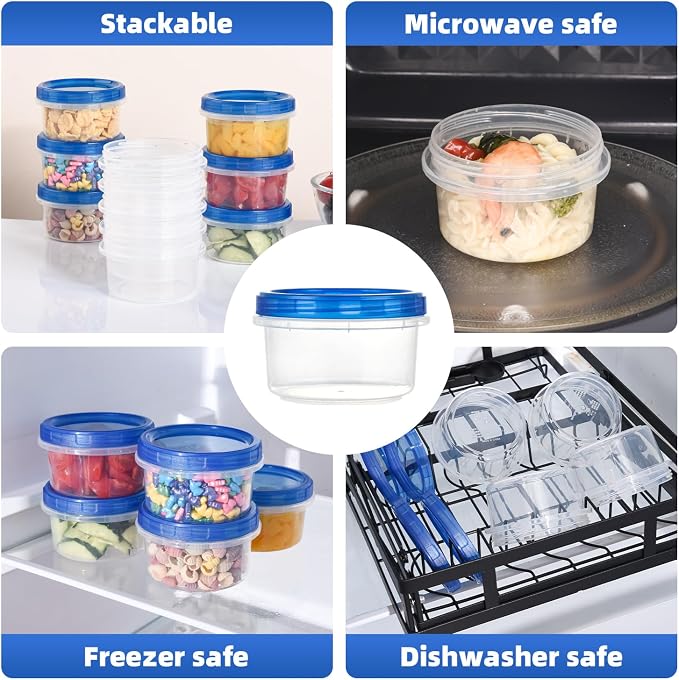 Freezer Storage Containers, [12 Pack-8 oz] Ultra Thick Freezer Containers with Leakproof Twist Top Lids, Heavy Duty BPA Free Stackable Meal Prep Bowls Great for Portion Control