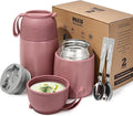 MAXSO 2 Pack Soup Thermo for Hot & Cold Food for Kids Adults, Vacuum Insulated Food Jar Thermal Lunch Containers, Travel Food Flask with Spoon (24 oz,17 oz) (Dusty Rose)