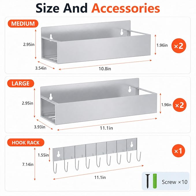 SMRCAD Metal Magnetic Spice Rack 4 Pack with Hook – Heavy-Duty | Iron construction, dust-resistant, fits condiment bottles, includes screws for optional wall mount