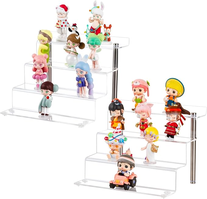 9 x 6 in Acrylic Display Risers Shelf for Pops Figures, Clear 4-Step Display Stand for Display Or Collection (small-2pack)
