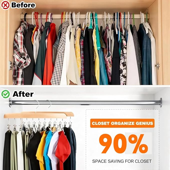 Closet Organizer with 12 Clips, Space Saving Hanging Closet Storage for Hats, Scarves, Jeans, Skirts, Socks, Pants, Multi-Purpose Clip Hanger(Vintage TypeA*2)
