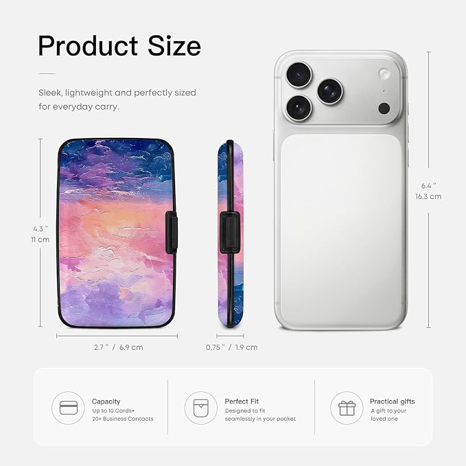 Credit Card Holder RFID Aluminum card case sunset mini Wallet Women Men | ABS Business ID Case,Hard Case Large Capacity 6 Slots, Waterproof Durable ，Secure Closure Slim Small Credit Card Protector