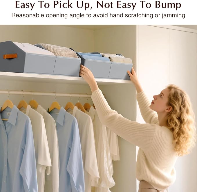 Homsorout Closet Organizers and Storage Bins - 8 Pack Collapsible Divided Trapezoidal Cube Storage Bins Baskets For Organizing Clothes Blankets,Toys, Books, Towels(Light Grey)