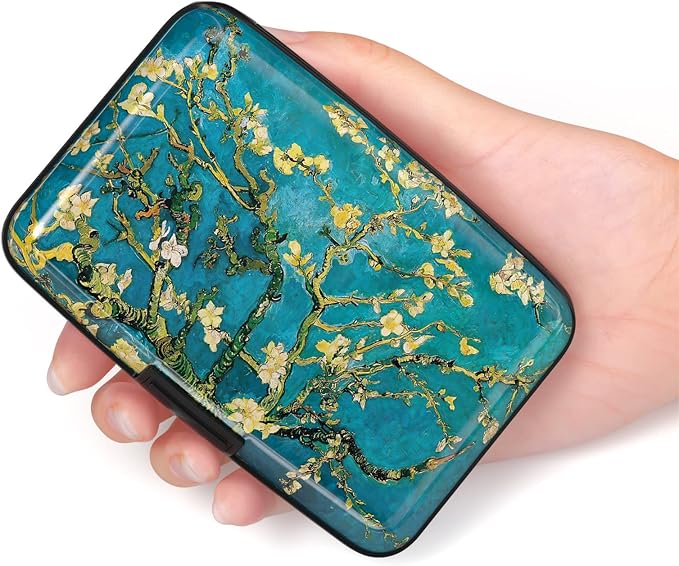 Credit Card Holder for Women, Small RFID Metal Credit Cards Wallets Cute Business Card Holder Pocket ID Case, Van Gogh Flower