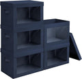 Homsorout Stackable Storage Bins with Lids - Medium Storage Box with Lids, Foldable Closet Boxes for Organizing, Wardrobe Clothes Organizer with Window, Cubes Bins for Living Room, 5 Pack, Navy Blue