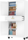 Metal Storage Cabinet with Wheels, 71" Tall Locking Storage Cabinet with 3 Adjustable Shelves, Locking Garage Cabinet, Steel Locker Organizer, for Office, Home, School, White