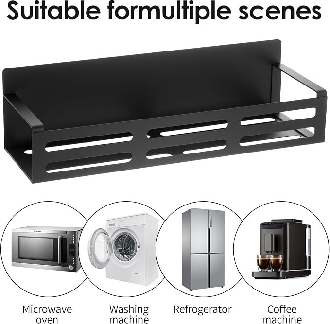 3 Pack Magnetic Spice Rack for Refrigerator with Paper Towel Holder, Black Rustproof Fridge Organizer, Strong Magnetic Kitchen Storage Shelves