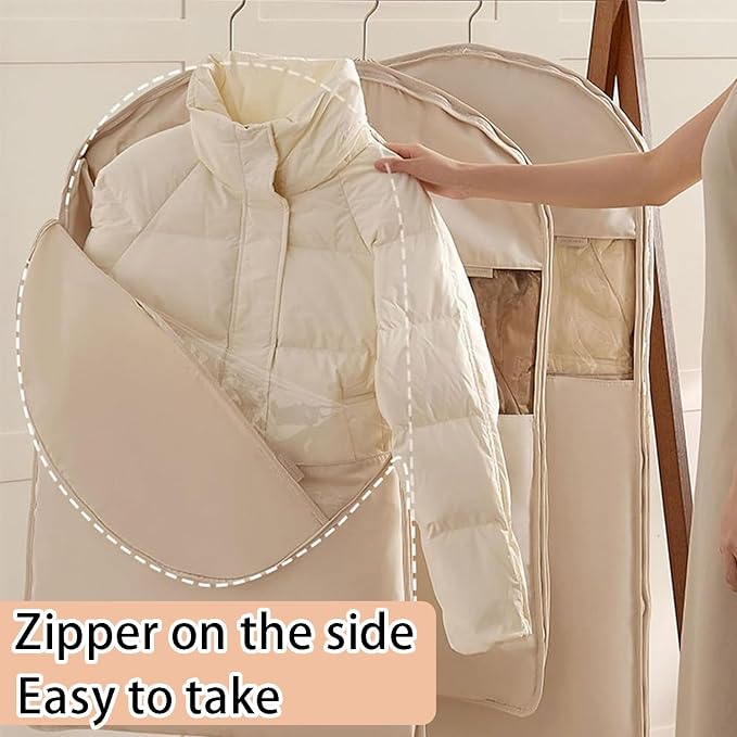 2025 Space Saving Hanging Garment Bag with Self Compression Zipper, Transparent Visibility Space Saving Hanging Protector for Down Coat with Self Compression Zipper (Large)