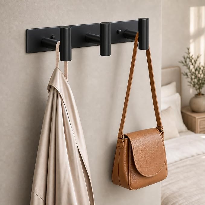Wall Mounted Coat Rack-3 Hooks, Heavy Duty Stainless Steel Wall Hooks for Towel Coat Bag, Hat Rack Coat Hanger Coat Hooks Towel Racks for Bathroom Entryway Kitchen Hotel Office (Black, 1 Pack)