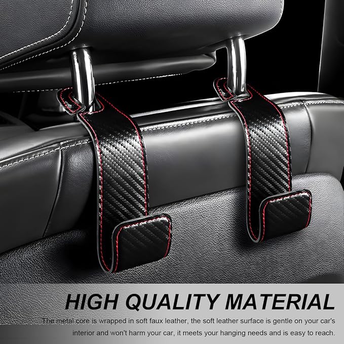 2 PCS Car Seat Headrest Hooks, Microfiber Leather Hanger Holder Hook for Hanging Purse and Bag, Universal Vehicle Back Seat Organizer Hook for Grocery Bag Handbag Coat (Carbon Fiber)