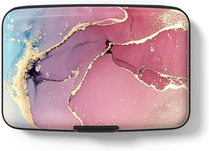 Credit Card Holder for Women, Mini RFID Metal Wallet Credit Cards Holder Cute Pocket Business Card ID Case, Purple Marble