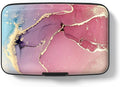 Credit Card Holder for Women, Mini RFID Metal Wallet Credit Cards Holder Cute Pocket Business Card ID Case, Purple Marble
